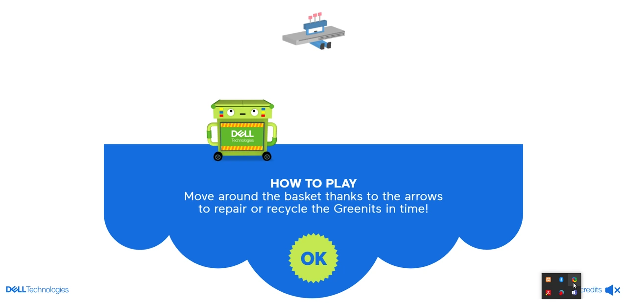 Écran « How to play » expliquant comment déplacer la poubelle verte avec les flèches