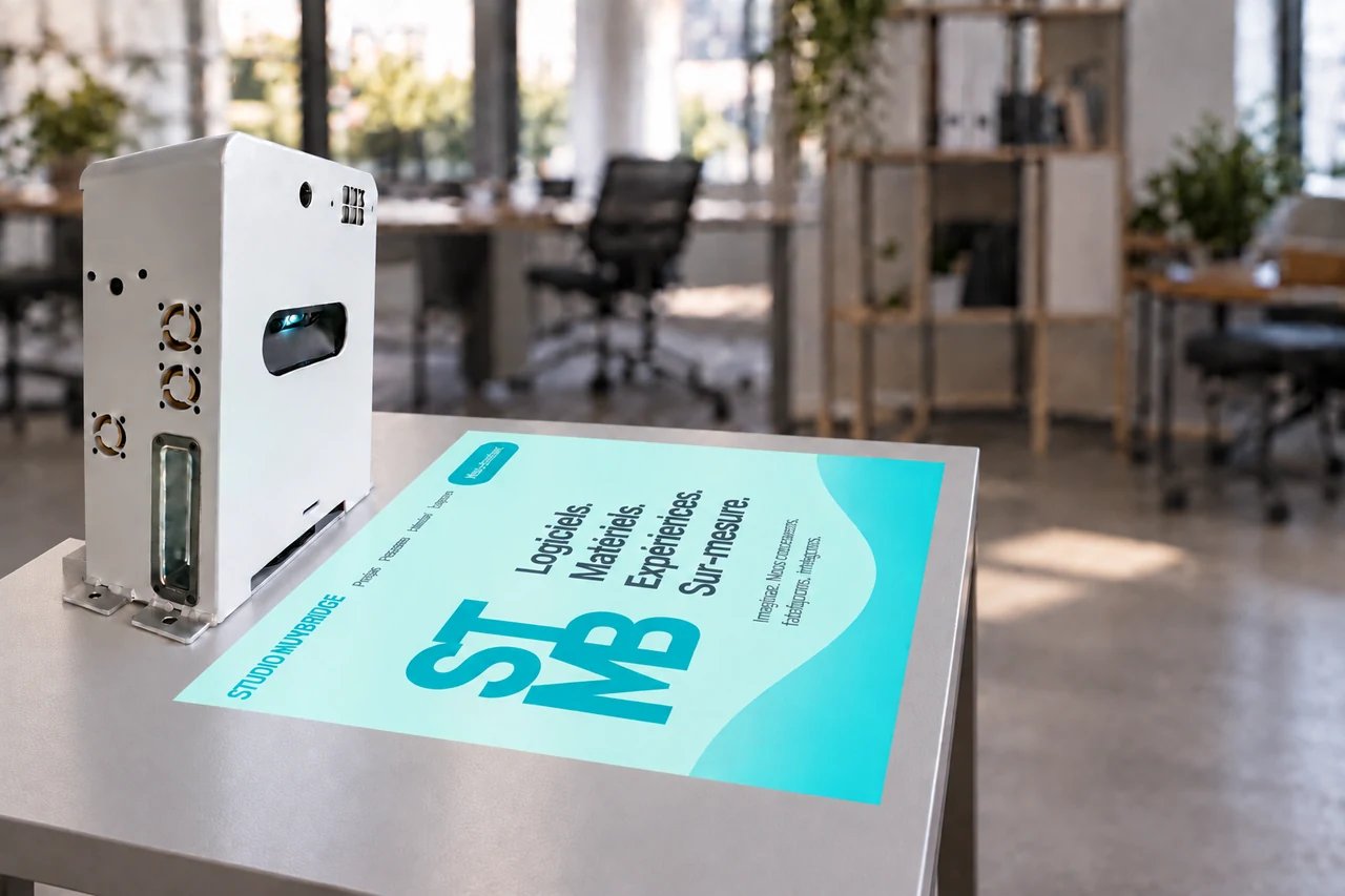 Unité MISC projetant une interface Studio Muybridge sur une table dans un bureau