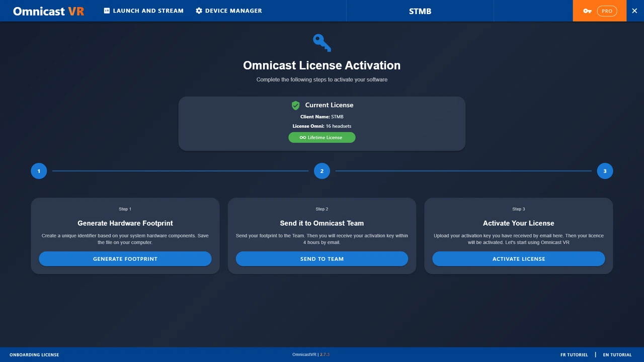 Écran d’activation de la licence OmnicastVR