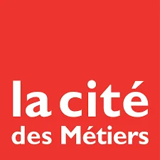 Logo rouge avec le texte blanc 'la cité des Métiers'.