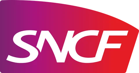 Logo de la SNCF avec un dégradé de couleurs allant du violet au rouge.