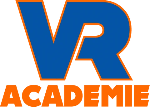 Logo de VR Académie avec les lettres RV en bleu et orange